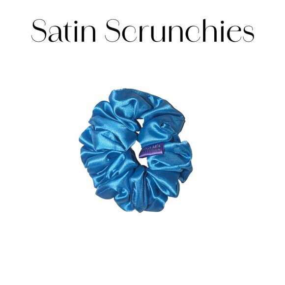 Amiga Mia small blue satin scrunchie hand crafted - Picture 2 of 6